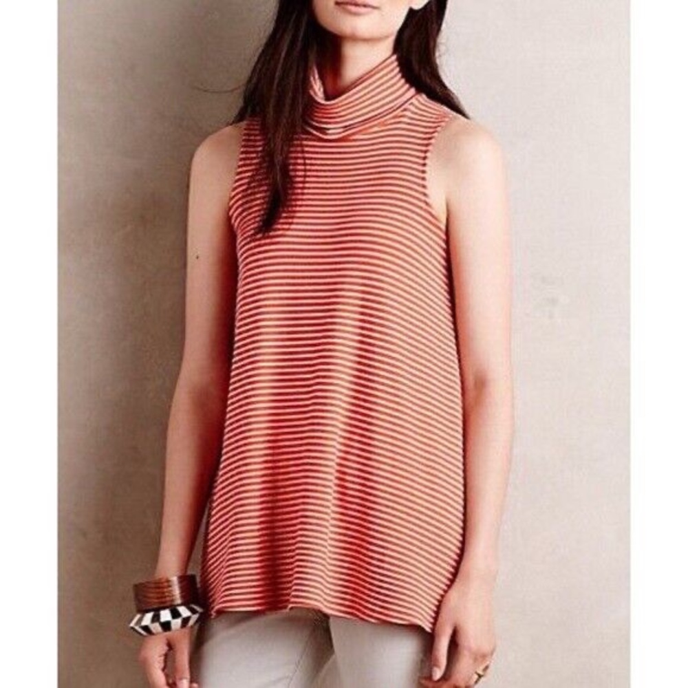 Puella Sleeveless Red & Cream Long Stripped Turtleneck. Size: Medium.